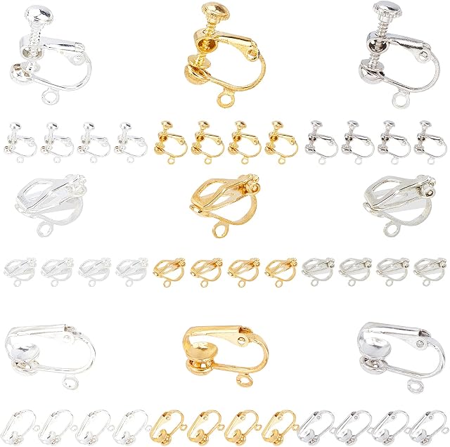 SUNNYCLUE 1 Box 36Pcs 9 Style Clip-on Earring Findings Adjustment Earring Clip Backs Clip on Earring Converter Non Pierced Earrings Earring Pads for Women Adult Jewellery Making DIY Crafts Supplies