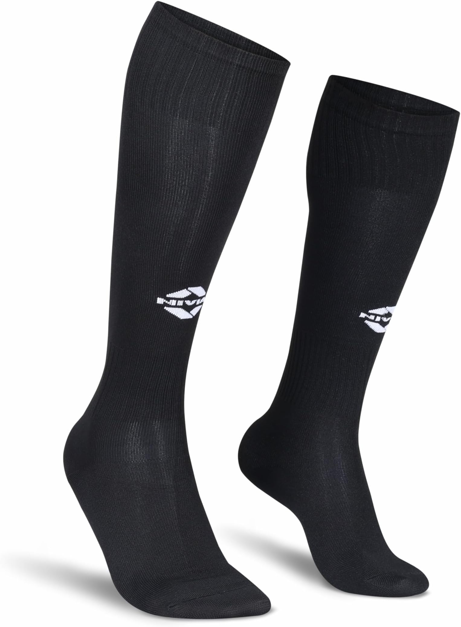 Nivia Plain Encounter Football Stockings, Micro Yarn Stockings, For Men & Women, Knee Length Stockings, Football Socks, Soccer Socks, (Black/White) Size-L