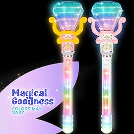 ArtCreativity Light Up Spinning Diamond Princess Wand for Kids - Fairy Wand with Spinning LEDs, Batteries Included - Light Up Wands for Girls and Boys, Perfect Pretend Play Toys