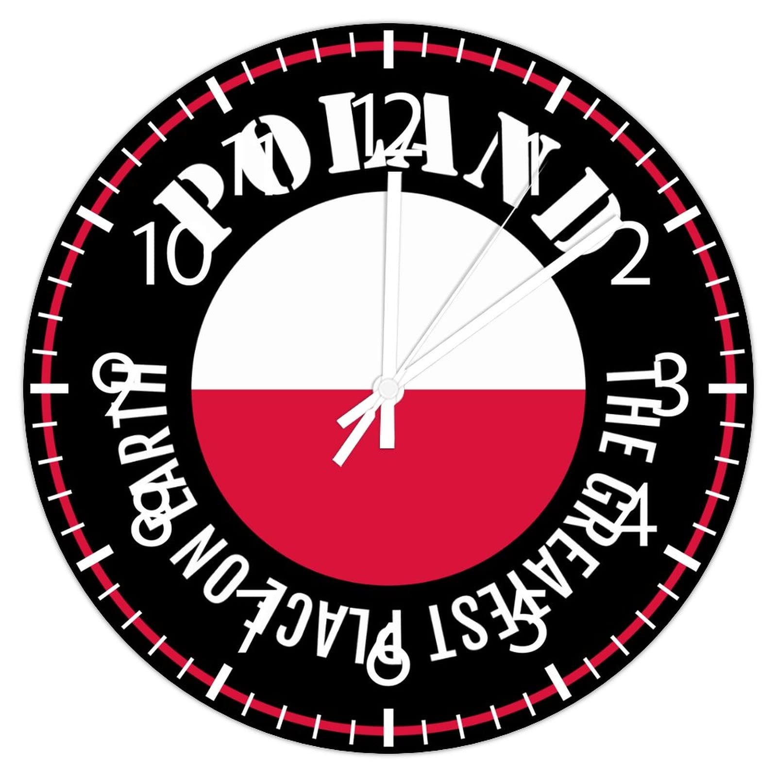 Horloge murale Pologne en PVC de 30,5 cm avec cadran rond imprimé