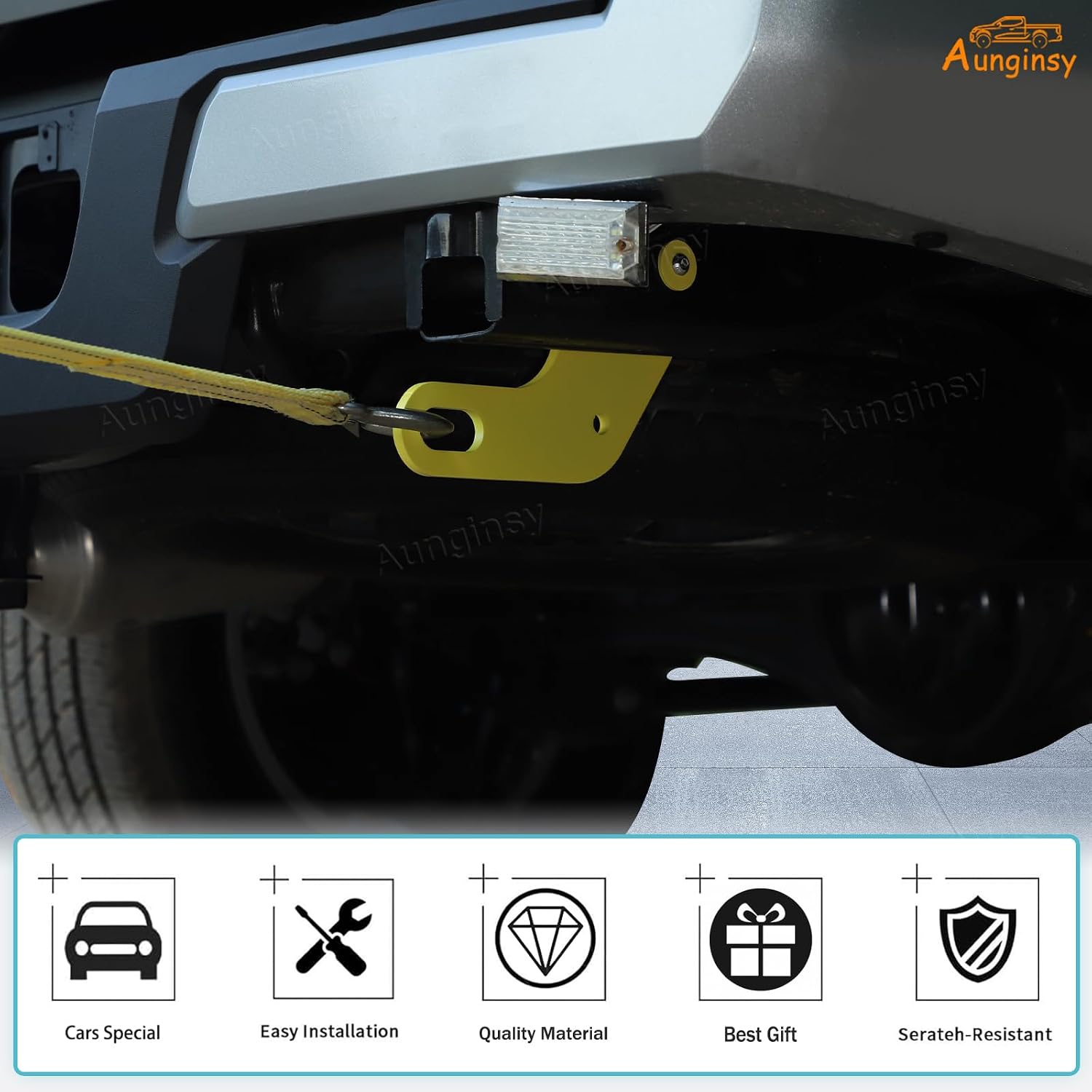 Aunginsy 1PCS Rear Tow Hitch Receiver Hook Compatible with Toyota Tacoma 2024 2025 2026, Car Rear Bumper Trailer Ring Towing Tow Hook Recovery Point Screw Trailer Hitch Exterior Accessories, Yellow