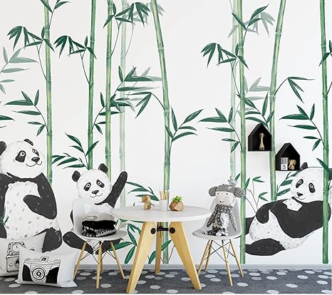 Amazon ハンドペイント壁紙中国のかわいいパンダ竹3d漫画壁画子供のための壁紙赤ちゃんの部屋の壁の壁画 0cm 140cm 壁紙