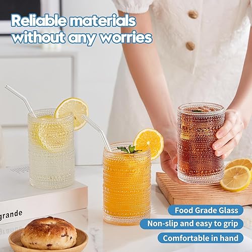 Miniatura 3 de Juego de 12 vasos vintage con textura de hobnail de 15 onzas, vasos de barra transparente en relieve para cócteles, cerveza, whisky, vasos altos