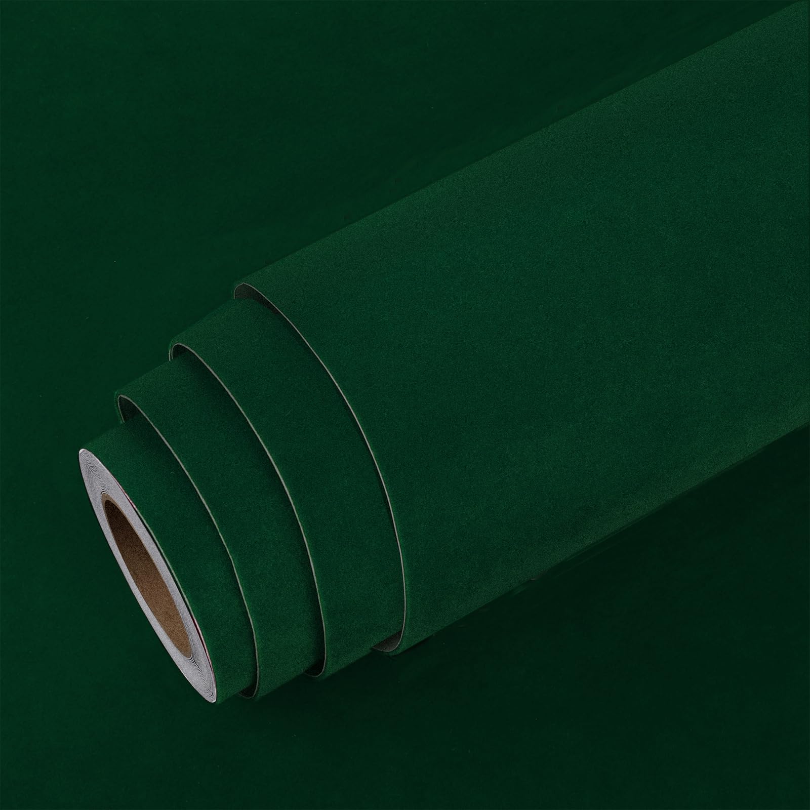 Stickyart 24"x160" Emerald Green Peel and Stick Felt Wallpaper Solid Color Soft Drawer Liners for Dresser Luxury Velvet Fabric Flocking Felt Contact Paper Dark Green Retro for Drawer Bedroom Decor — image 1