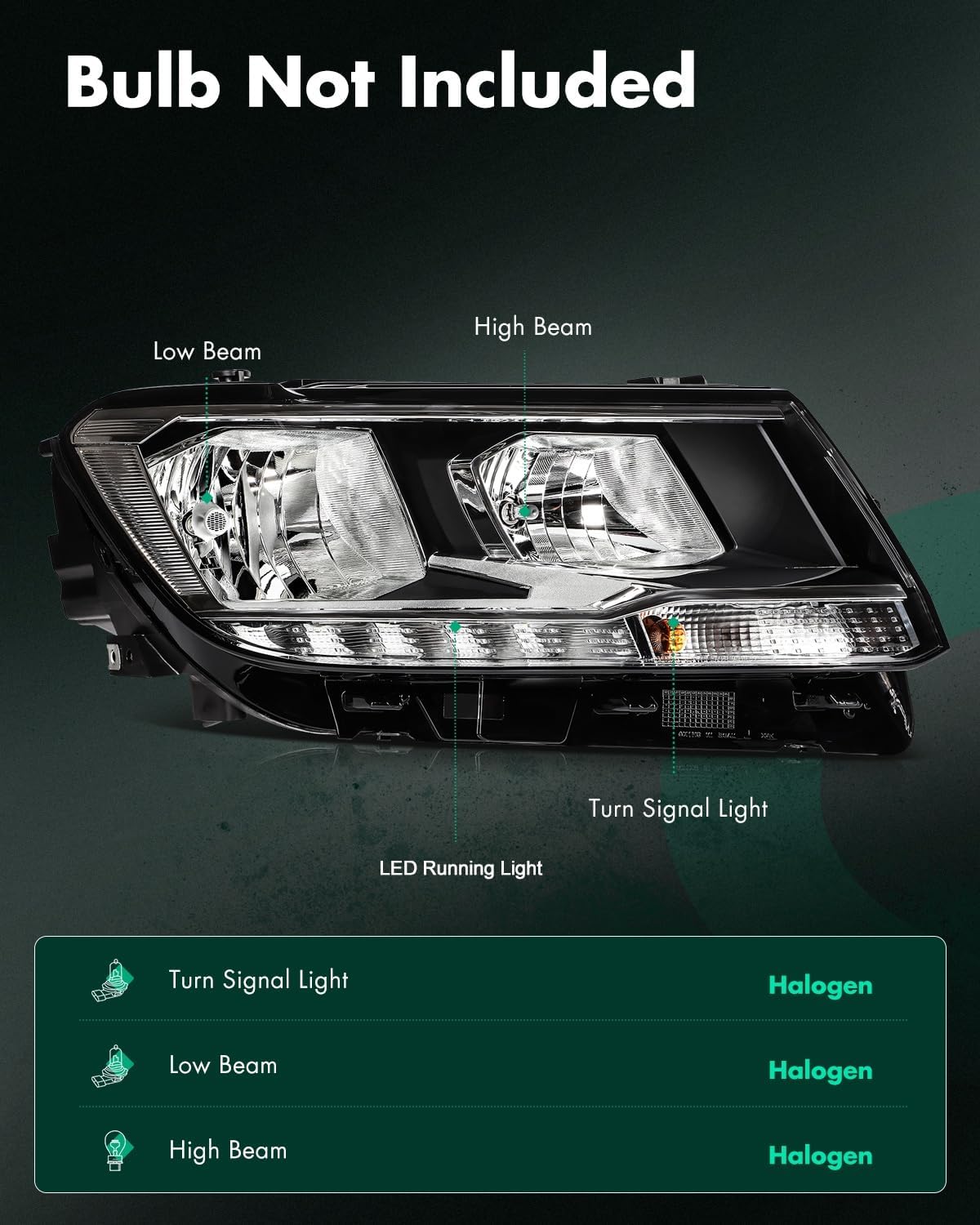 SCITOO Headlight Assembly Fit 2018-2021 for Volkswagen Tiguan Right Side Headlamps Black Housing 5NL941006
