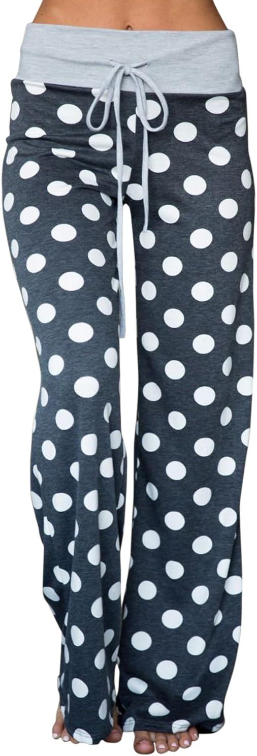 AMiERY Women's Pajama Lounge Pants Floral Striped Polka Dot Print Comfy Casual Stretch Palazzo Bottoms Pants Wide Leg