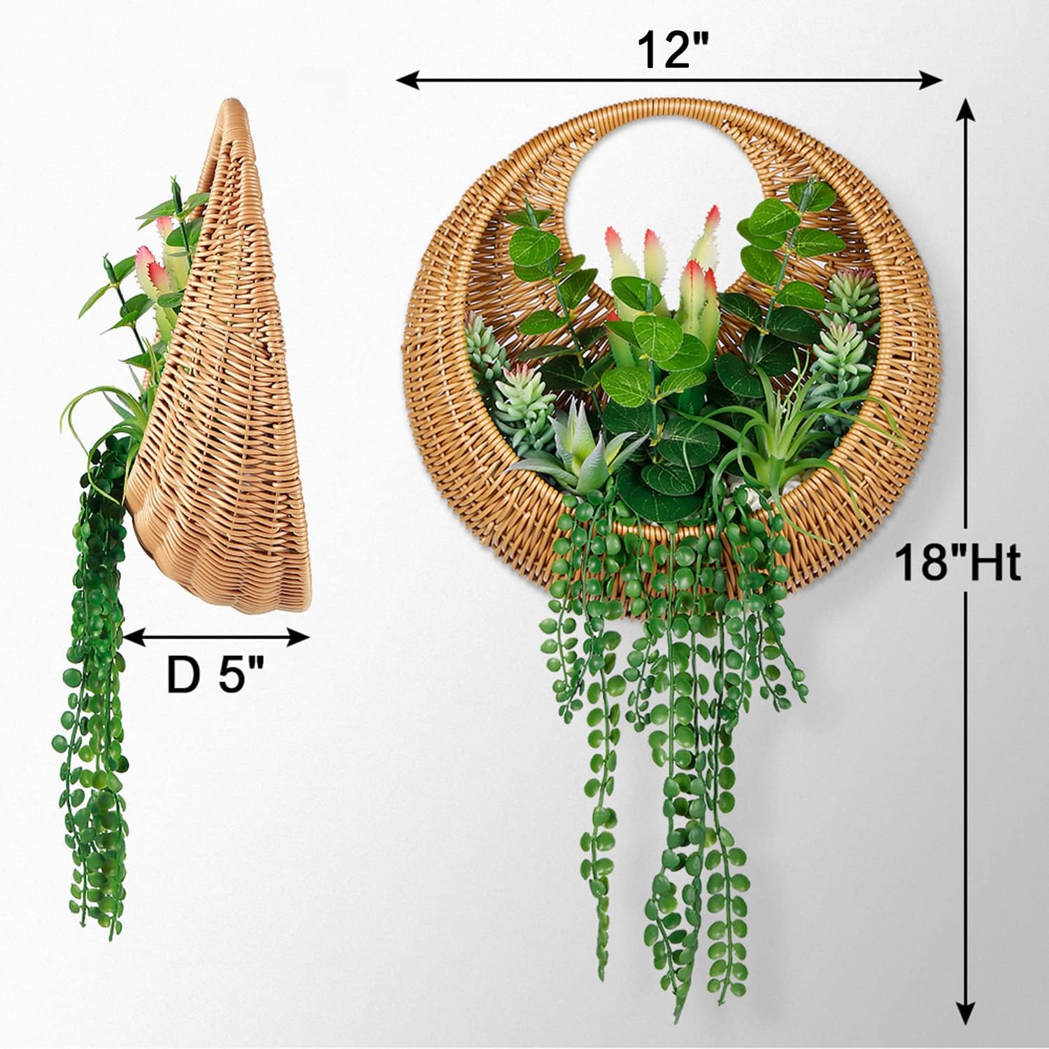 Hanging Artificial Succulent Planted in Woven Basket for Boho Wall Decor & Door Wreath,Fake Plants Hanging Wall Decor for Livingroom Bedroom Bathroom Home & Office Decor