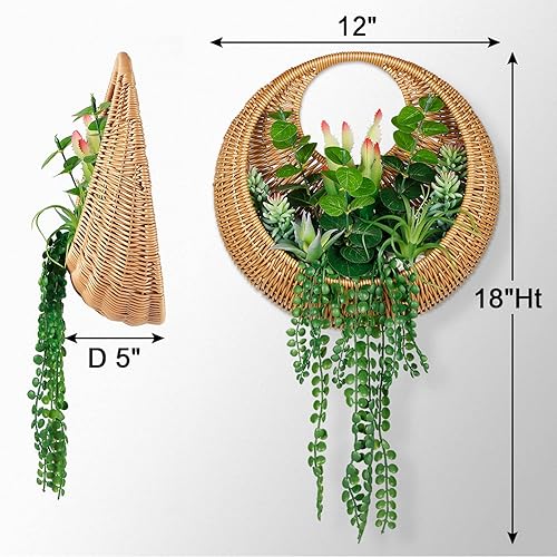Miniatura 3 de Suculenta artificial colgante plantada en cesta tejida para decoración de pared bohemia y corona de puerta, plantas falsas para decoración de pared