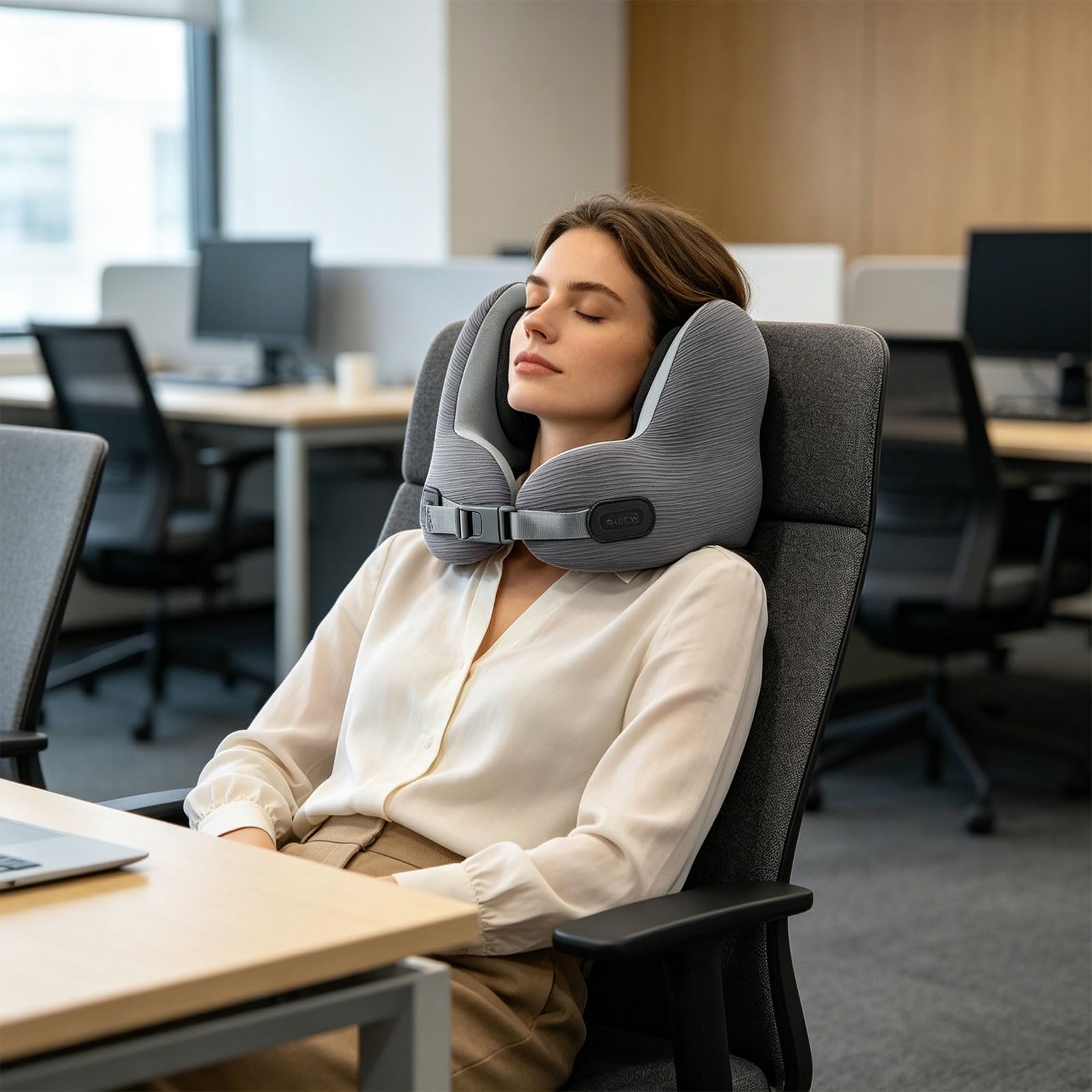 La almohada cervical de viaje con forma incluye fundas desmontables para las orejas y almohada de cuello ajustable de espuma viscoelástica para aliviar la presión