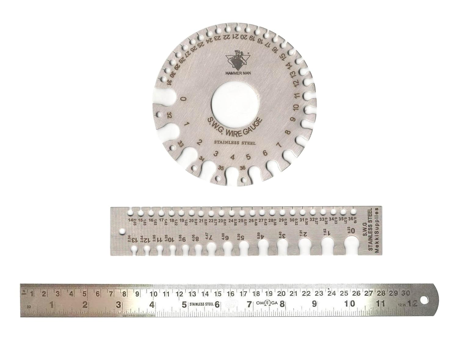 HAMMER MAN Wire Gauge MM & INCH Steel Ruler Steel Scale SS Scale