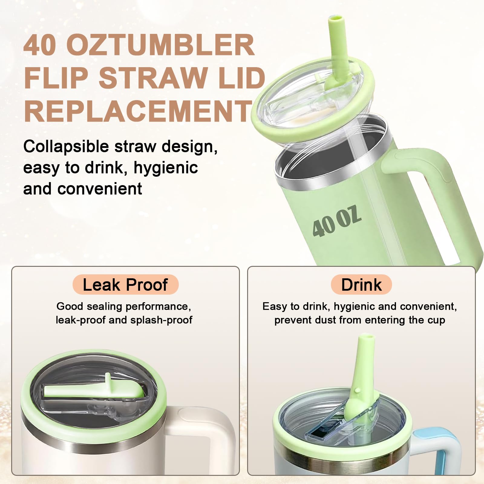 Couvercle Stanley Couvercle Étanche Stanley 40 Oz Avec Paille - Accessoire Réutilisable Anti-Fuites Pour Gobelet Isotherme Remplacement Couvercle Original