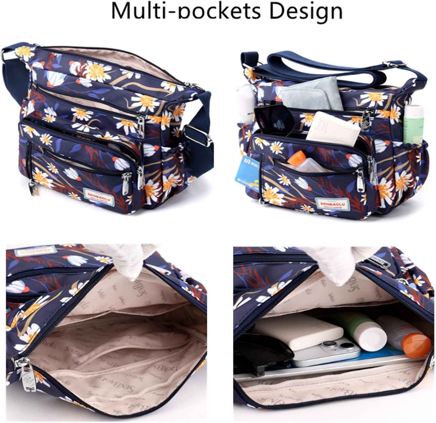Crossbody Bag for Women Nylon Multi pockets Shoulder Bag Waterproof Floral Messenger Satchel Purses and Handbags - Image 4