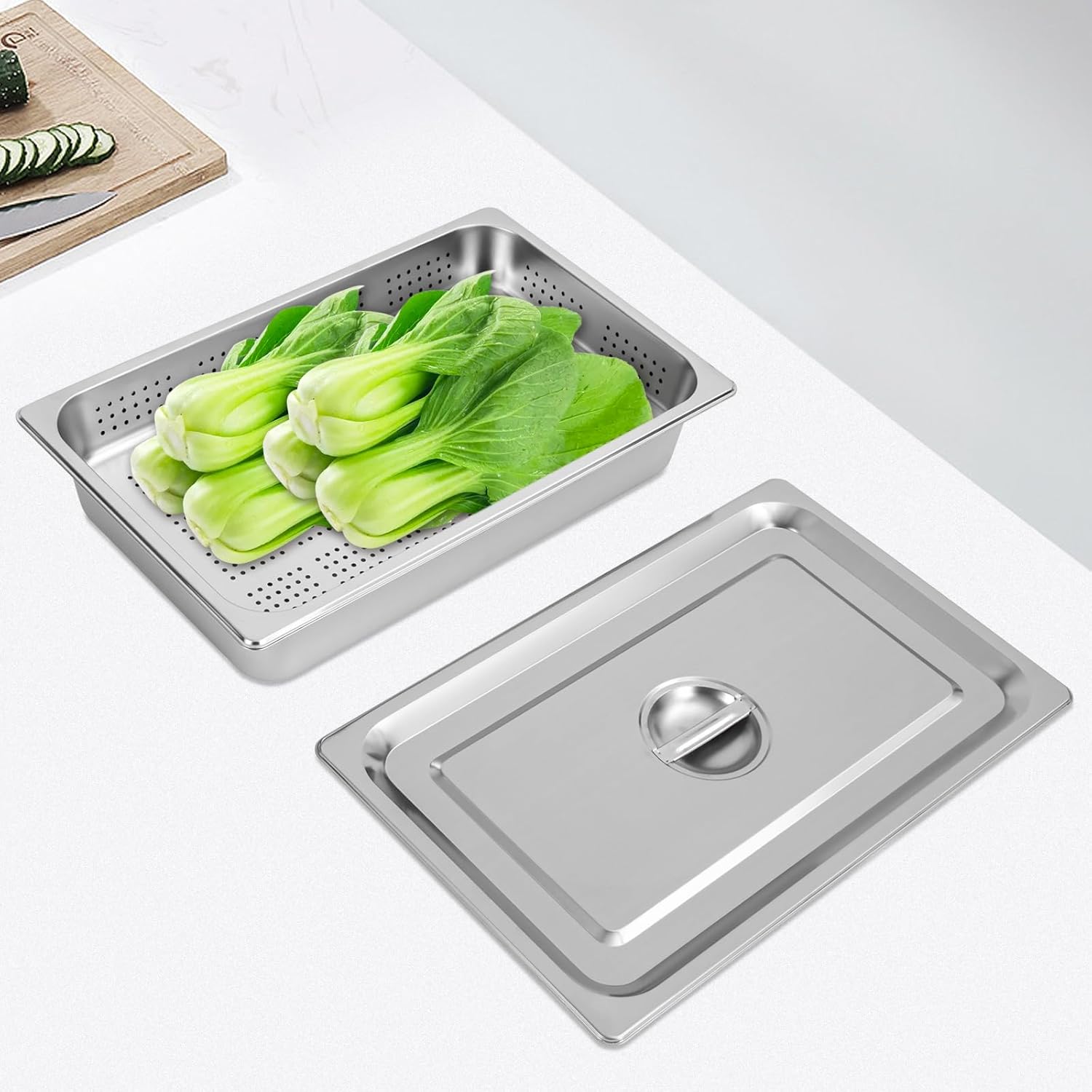 ,Steam Table Pan,Include Full Size Pan Perforated Steam Pan,3 Pack Full Size Hotel Pan with Lid Set,Steam Table Tray for Food Warmer,Cover Restaurant Supplies for Kitchen,Restaurant,Party,Hotels