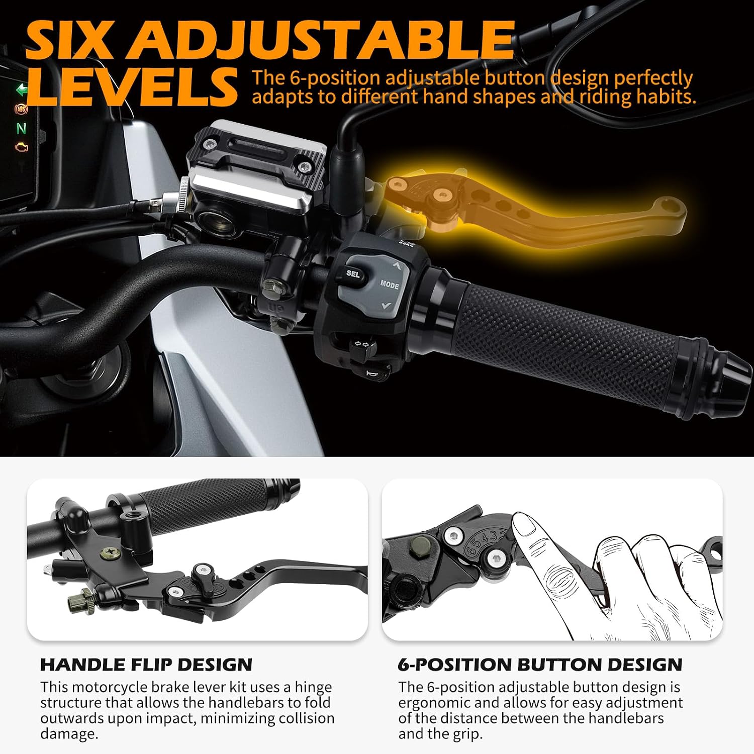 DREAMIZER Universal 7/8" 22mm Motorcycle Handlebar Brake Master Cylinder Clutch Levers CNC Left & Right Set + Hand Grips Compatible with Harley Honda Kawasaki Yamaha Suzuki (Black)