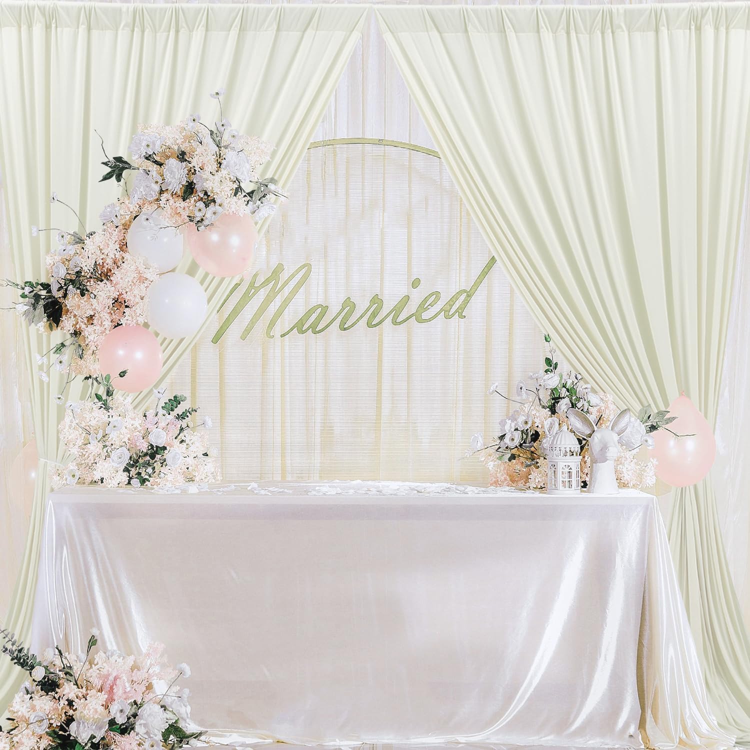 10 ft x 10 ft Wrinkle Free Ivory Backdrop Curtain for Wedding Parties, Polyester Ivory Photo Backdrop Drapes 2 Panels 5x10ft for Baby Shower Photoshoot Engagement Birthday Party Photography Background