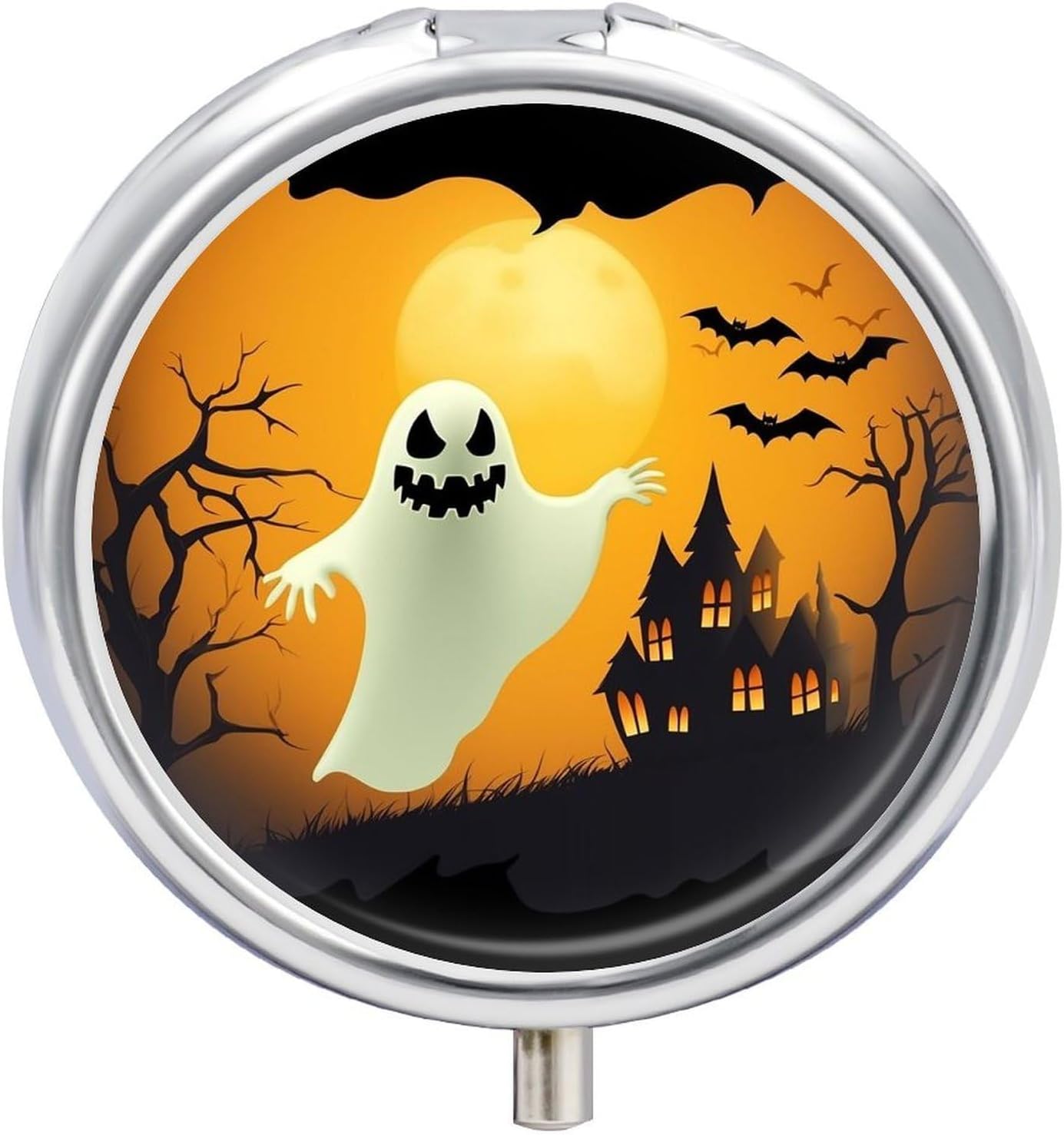Halloween Ghost Round Pill Box, Waterproof Medicine Organizer Box