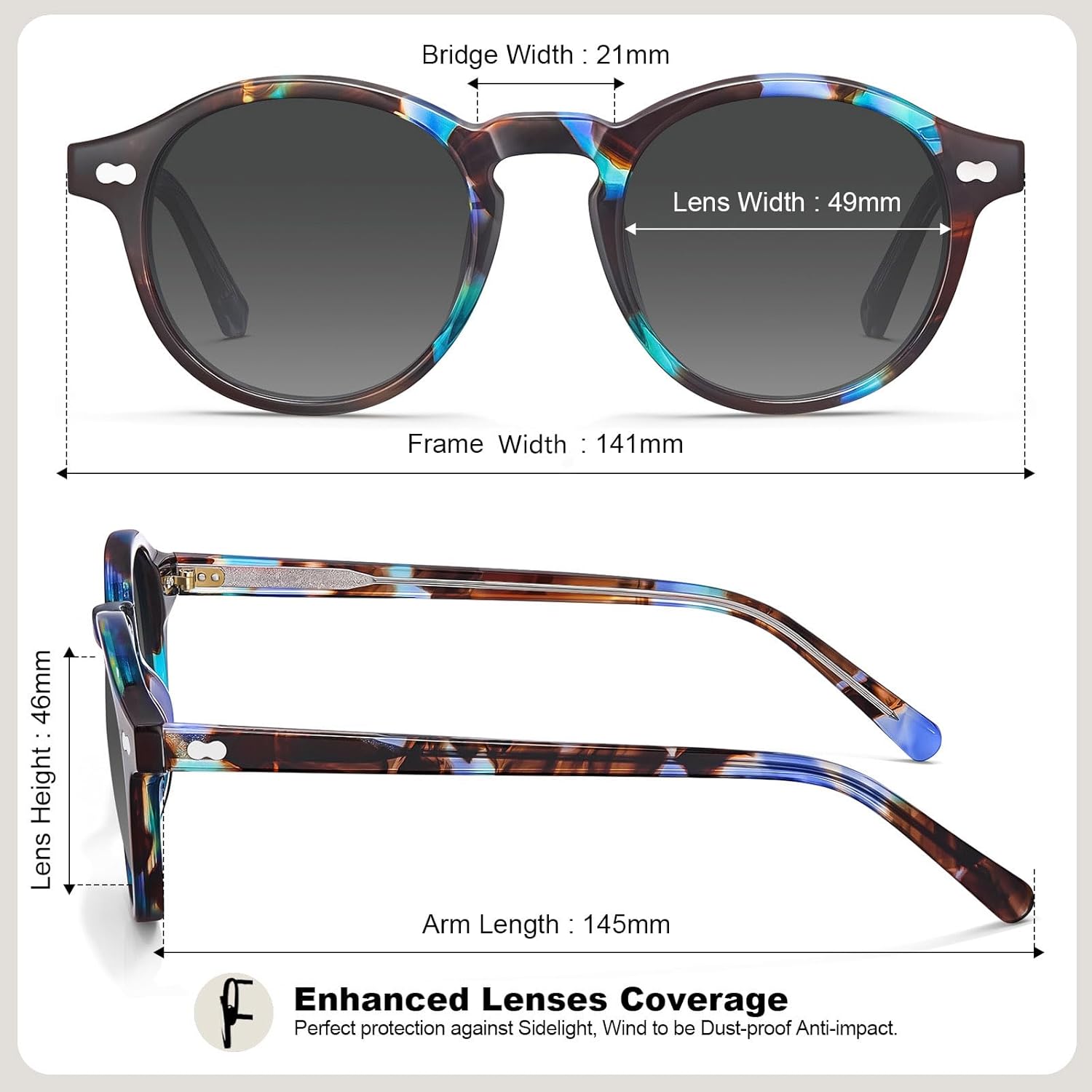 CARFIA Round Acetate Polarized Sunglasses for Women Fashion Retro Sun Glasses CA5266 - Image 5