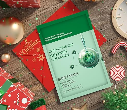 Miniatura 8 de Paquete de 10 mascarillas faciales de colágeno, mascarillas faciales para el cuidado de la piel con coenzima Q10 Retinol antienvejecimiento,