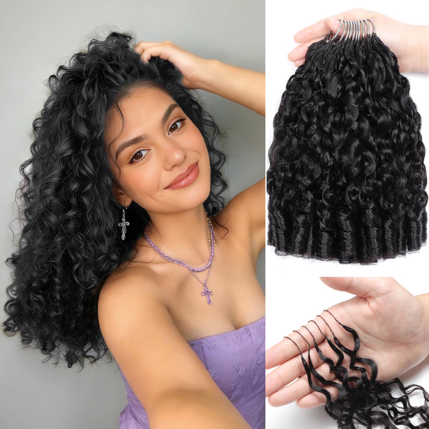 Human Crochet Hair for Black Women Burmese Curly Feather Crochet Human Hair Bundles 18 Inch 125g Pre Separated Feather Crochet Human Hair Invisible Crochet Hair Extensions Black 100 Strands
