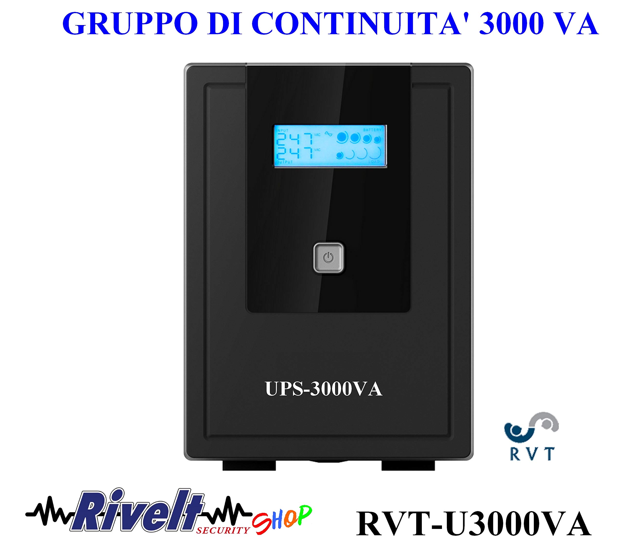RVT SECURITY UPS 3000VA Line Interactive Gruppo di Continuità LCD 4 prese 39x15x20 cm 15KG Nero