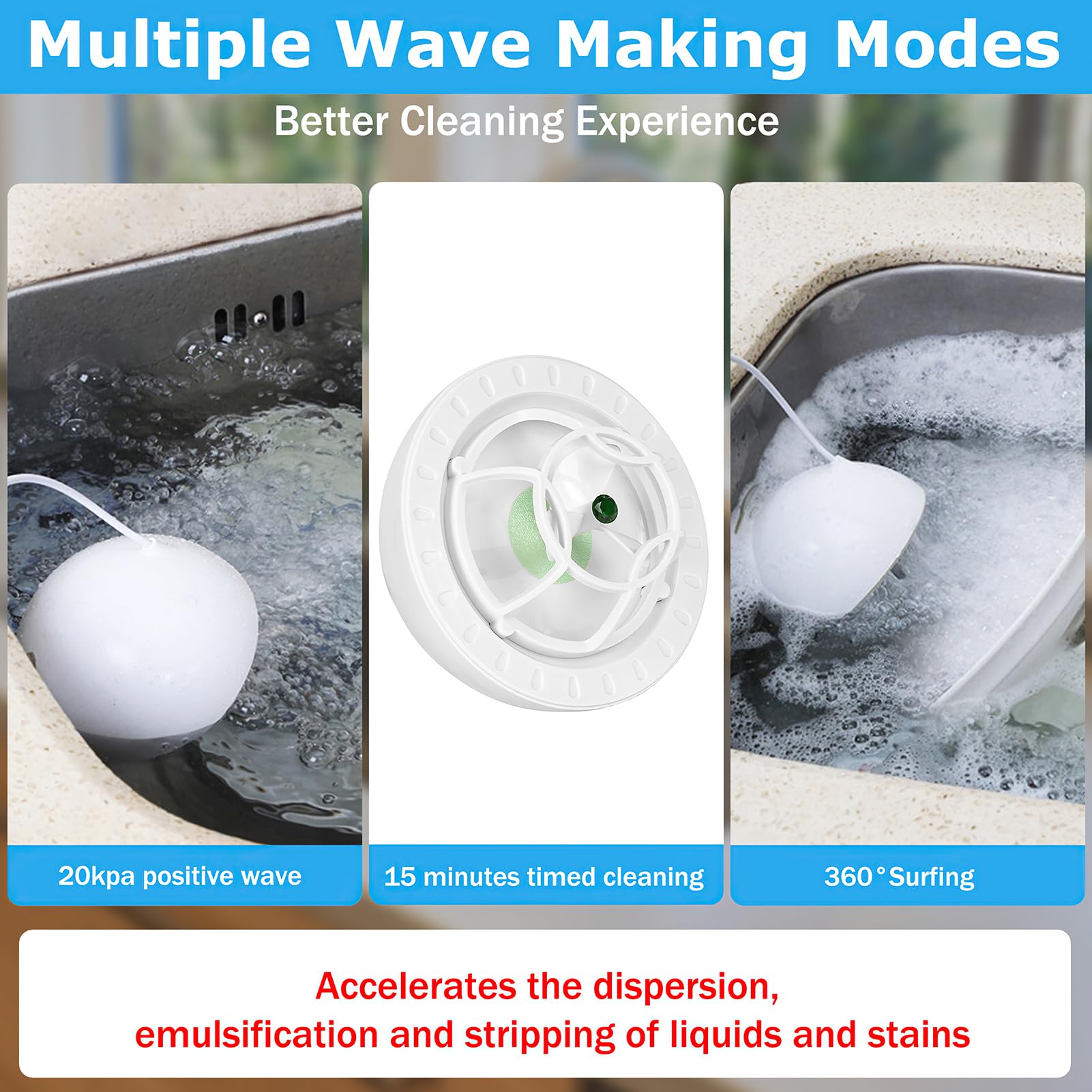 Lavastoviglie Portatile A Ultrasuoni - Piccola, Ricaricabile USB, Getto Alta Pressione (Blu)