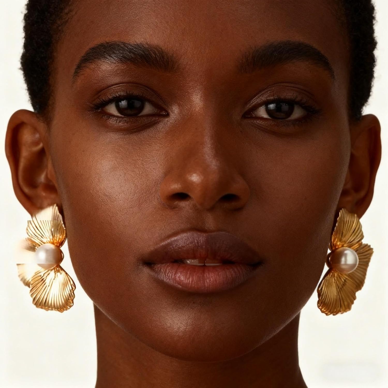 Chunky Gold Flower Pearl Statement Earrings for Women Fashion Elegant Gold Silver Big Pearl Leaf Formal Earrings Jewelry Gift For Women - Image 2