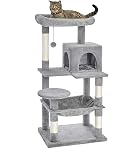 Catinsider 46.5 inches Cat Tree Multi-Level Cat Tower with Sisal-Covered Scratching Posts, Plush Perches, Hammock and Condo for Cats Light Gray