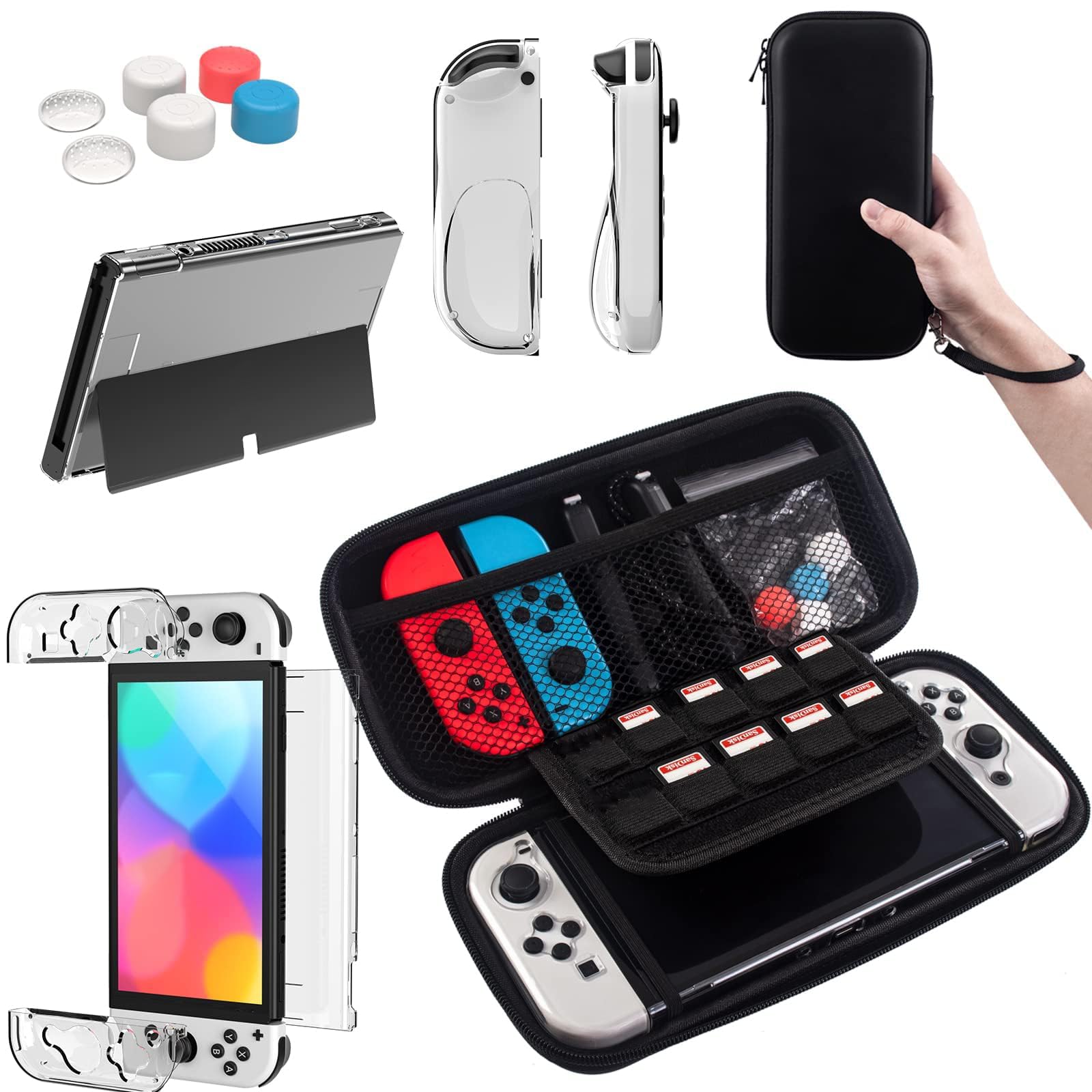 Teyomi® Funda compatible con Nintendo Switch OLED modelo 2021, accesorios Nintendo Switch con funda, protector de pantalla, funda transparente para Nintendo Switch OLED, funda para mango Joy-Con