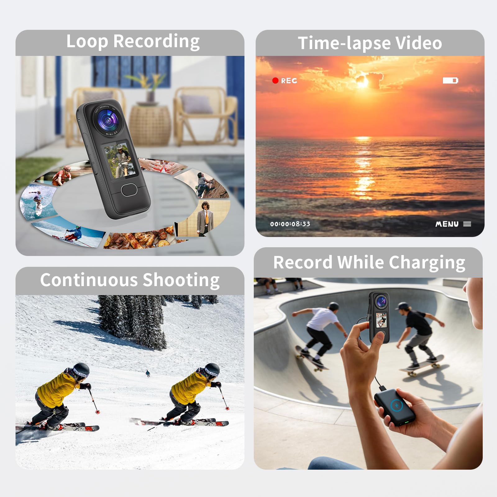4K Action Camera, 3.5Hrs Battery Life Body Camera Hands-Free Recording, IPX6 Waterproof Portable Vlogging Camera with 1.4" HD Screen, Video Recorder with WiFi for Travel, Cycling, Motorcycle, Bloggers — view 4