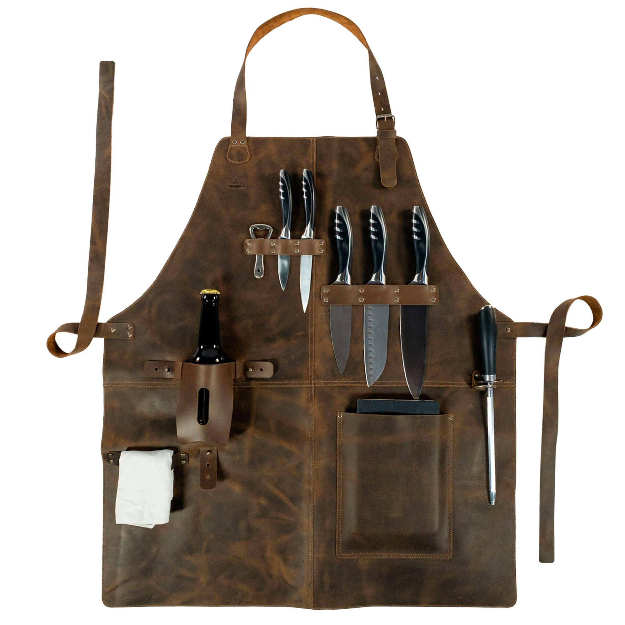 Rustic Chef Apron with Adjustable Neck Strap, Cooking Accessories, Full Grain Leather, Handmade