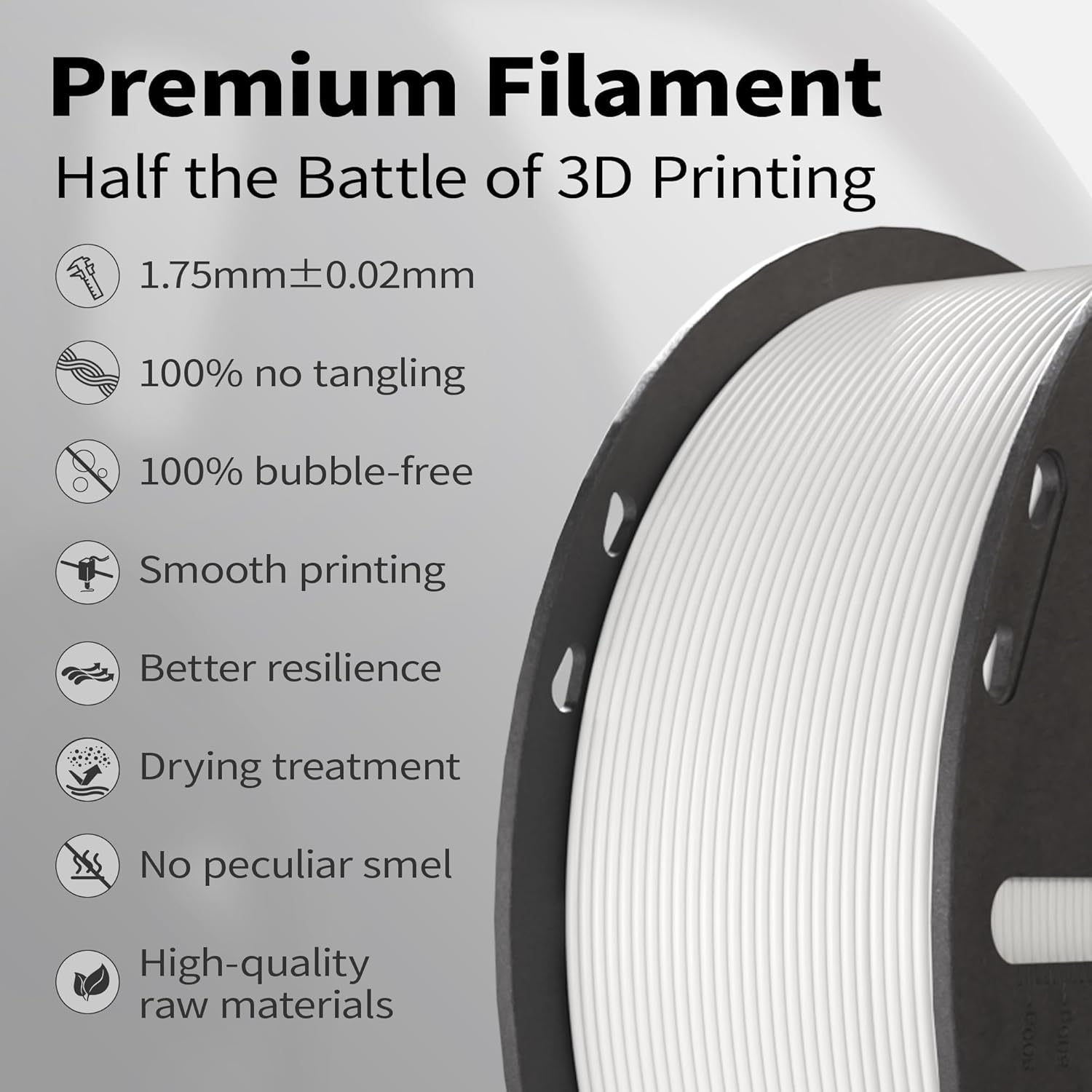 3D Printer Filament 1.75mm White(2PCS) PLA+ Filament Accuracy +/- 0.02mm, 1kg Spool (2.2lbs), Tangle-Free, Clog-Free,High Compatibility Easy Printing,Fit Most FDM 3D Printer