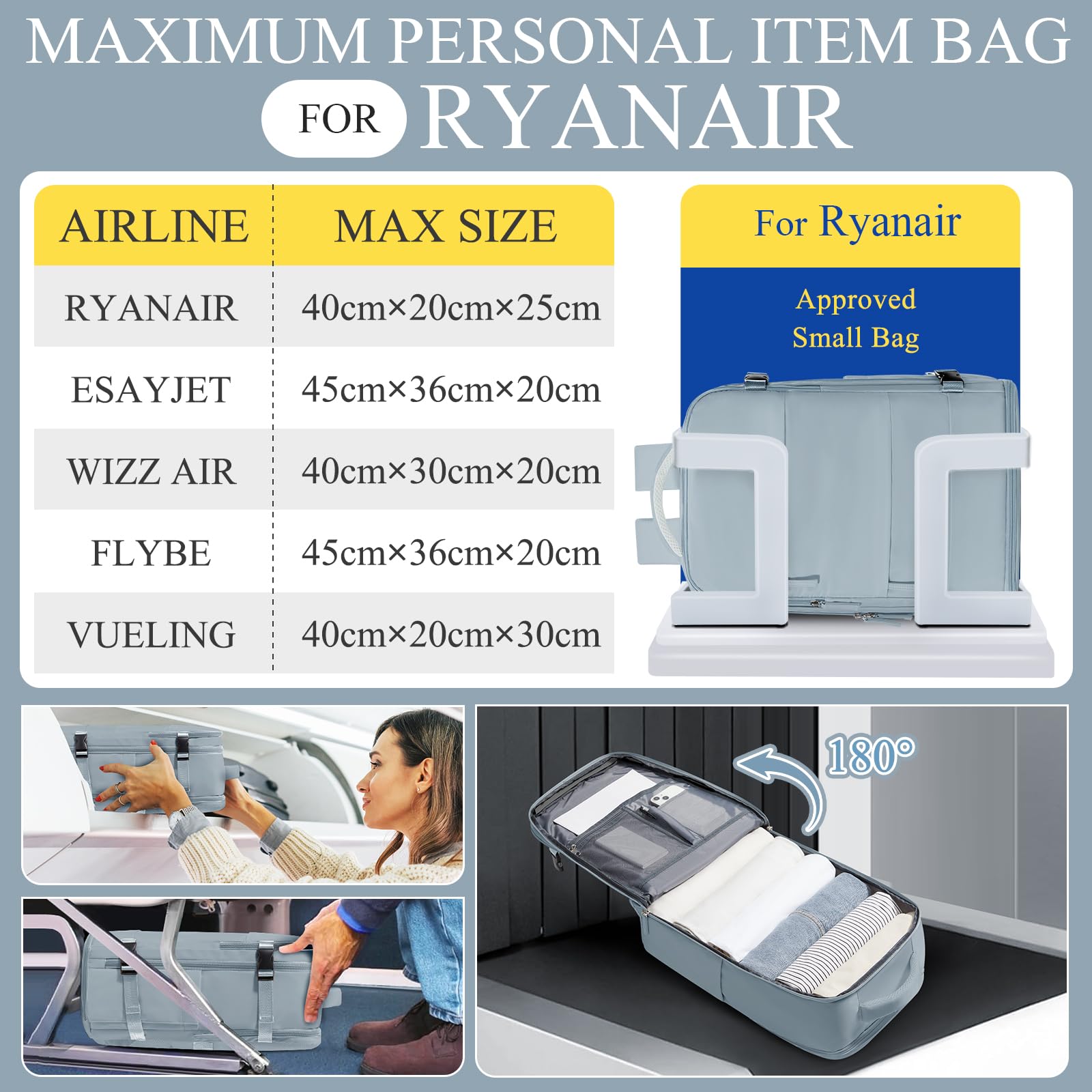 SZLX Zaino Ryanair 40x30x20 Sottovuoto Zaino da Viaggio 40x30x20 Wizzair Donna da escursionismo sportivo impermeabile Zaino Casual Laptop da 14 Pollici con porta di ricarica USB Scomparto per Scarpe