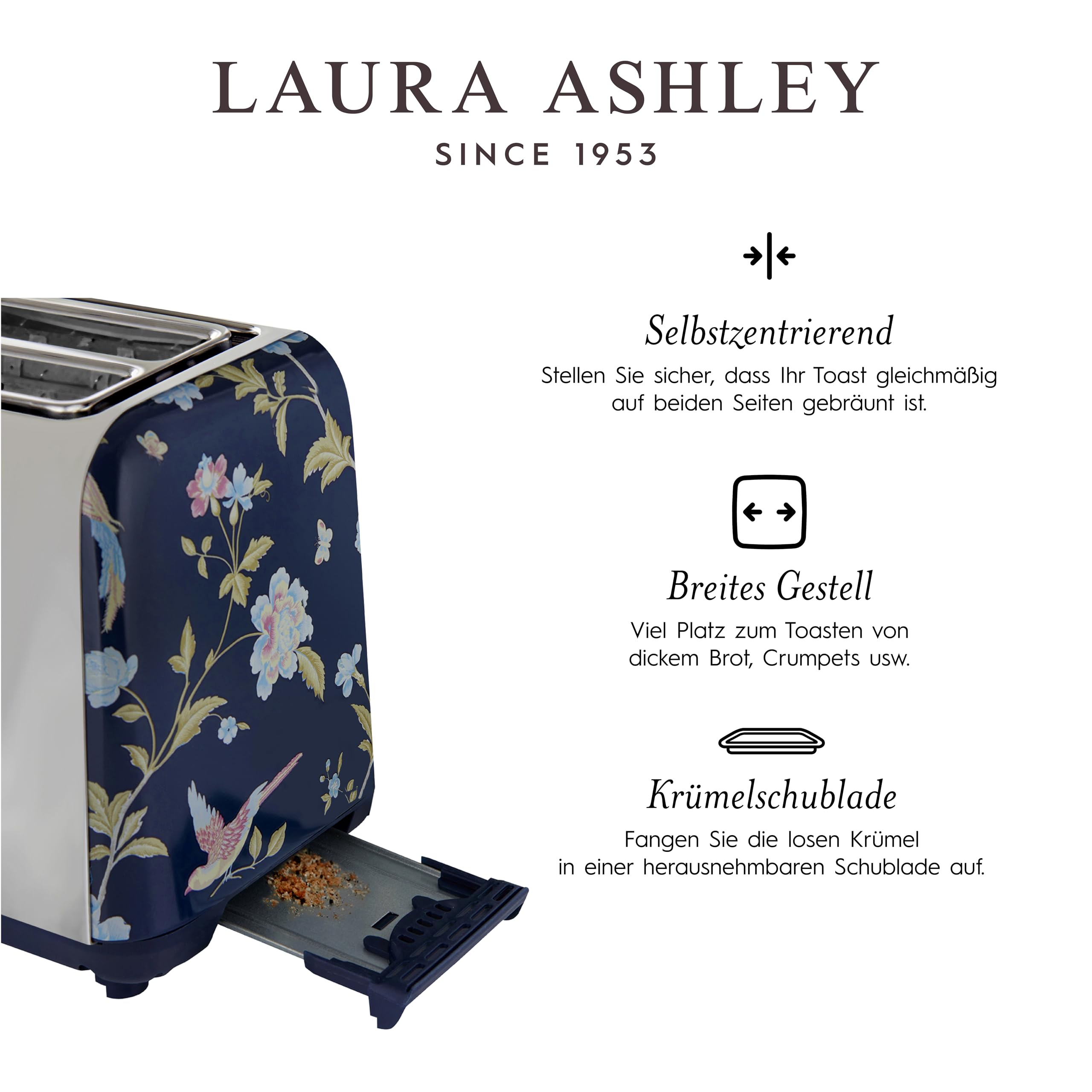 Laura Ashley Toaster und Wasserkocher Set von VQ (Elveden Marine, Elektrischer Wasserkocher und 2-Scheiben-Toaster)