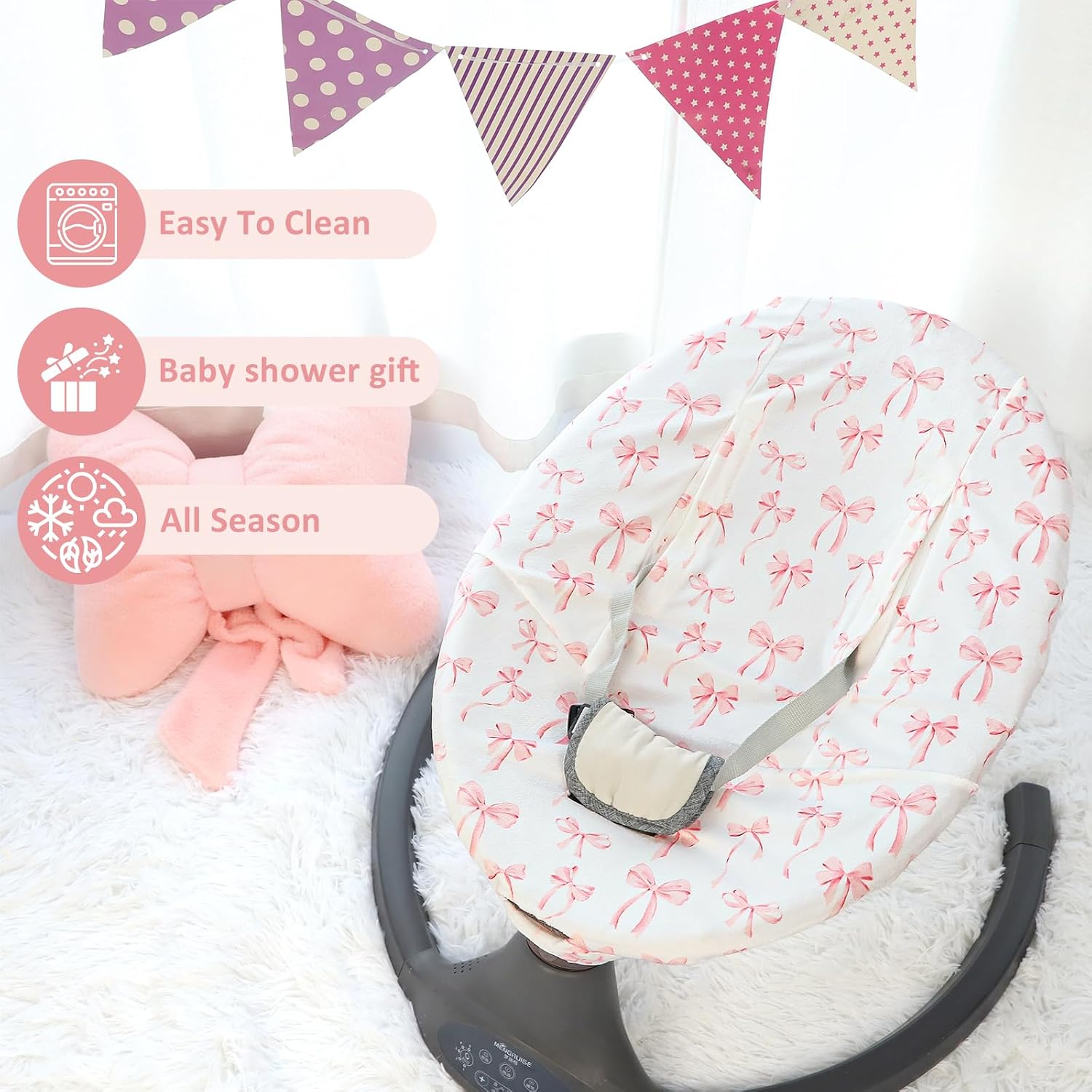 Infant Car Seat Liner, Baby Seat Cover Liner for Carseat Protection, Winter Car Seat Cover Liner for Baby Boys & Girls, Warm Minky Fabric, Soft and Skin-Friendly, Machine Washable, Pink Bow