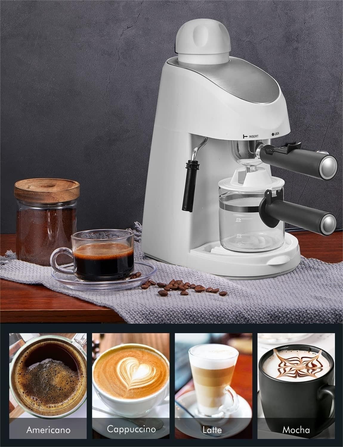 Cafetera Espresso, con Espumador de Leche, Cafetera Espresso con vaporizador, Cafetera Espresso de 3,5 Bar, Cafetera Espresso y Capuchino (Color : White)