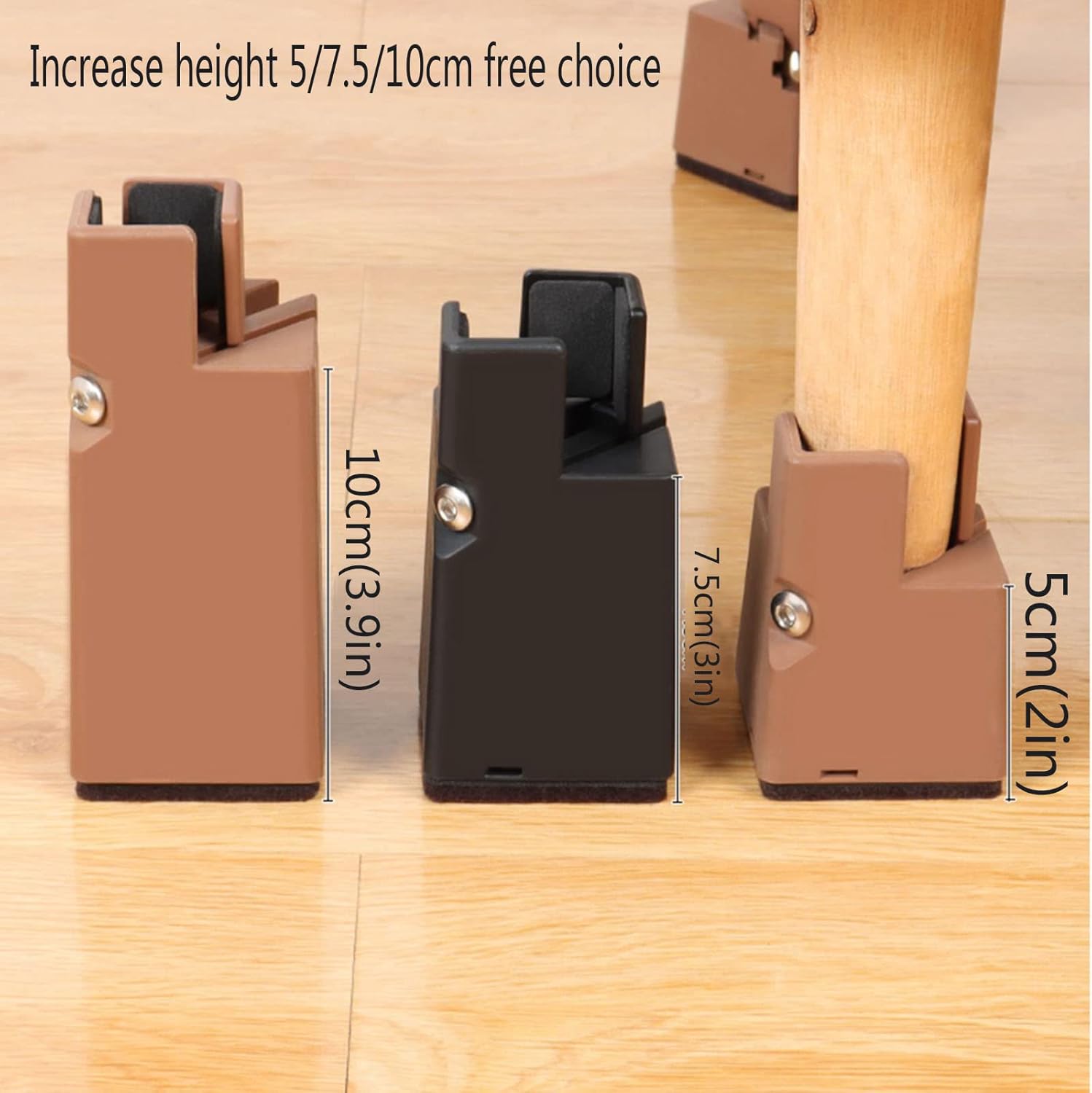 Adjustable Furniture Risers 4 Pack - Elevated Bed and Chair Risers, Height and Width Adjustable for Round or Square Legs, Ideal for Sofas, Tables, and More