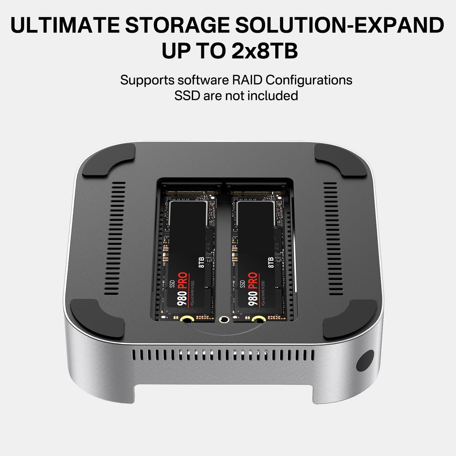 ACASIS Stacja dokująca Mac Mini M4 z podstawą i podwójną zatoką na dysk NVMe SSD, aluminiowy hub HDMI dla Mac mini M4 i M4 Pro 2024, HDMI 4K60Hz, 4 x 10G USB A, PD 30W, SD/TF, obsługuje dyski SSD B+M