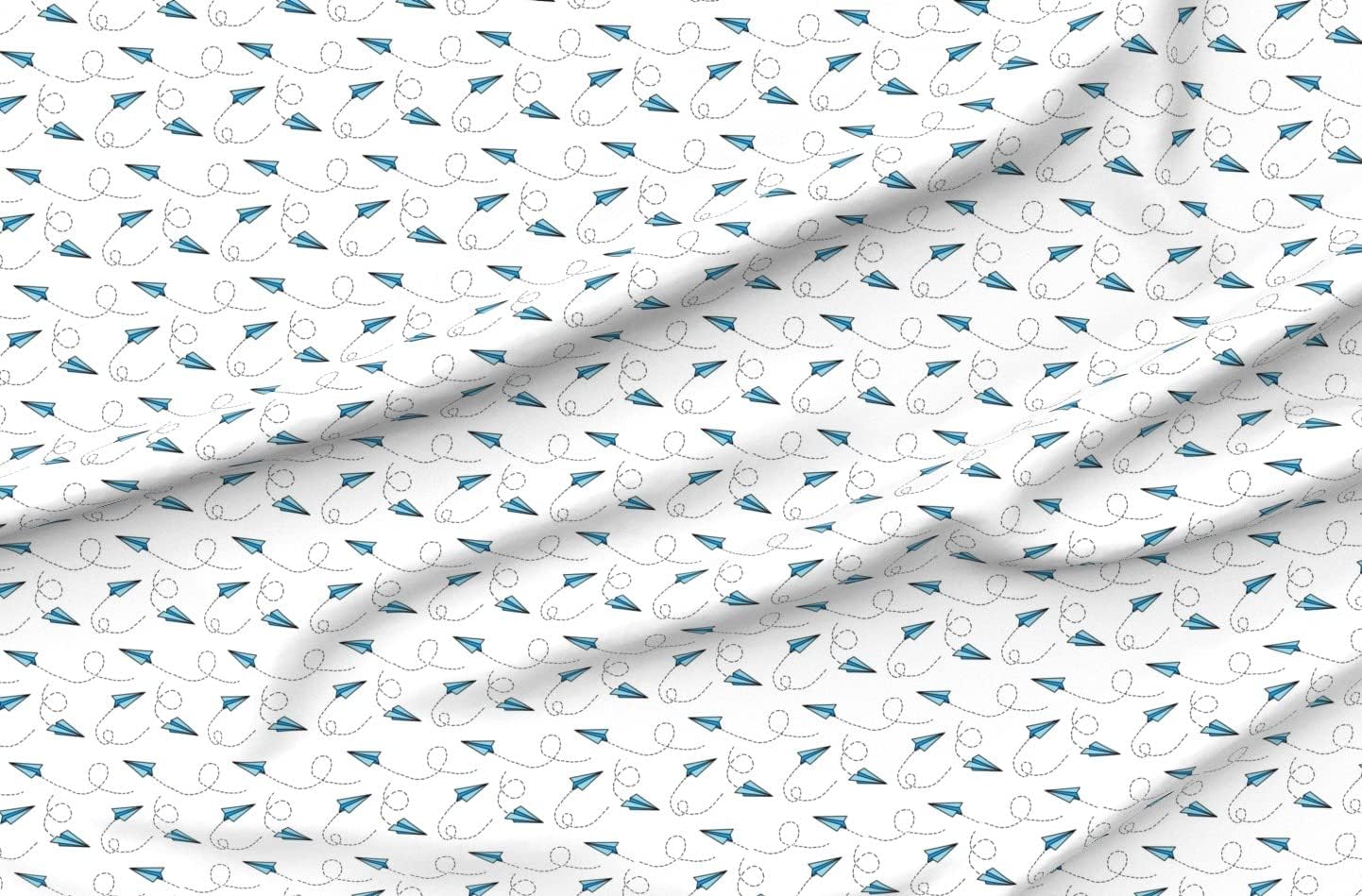 Spoonflower Fabric - Flying Planes Blue Plane Airplane Printed on Petal Signature Cotton Fabric by The Yard - Sewing Quilting Apparel Crafts Decor