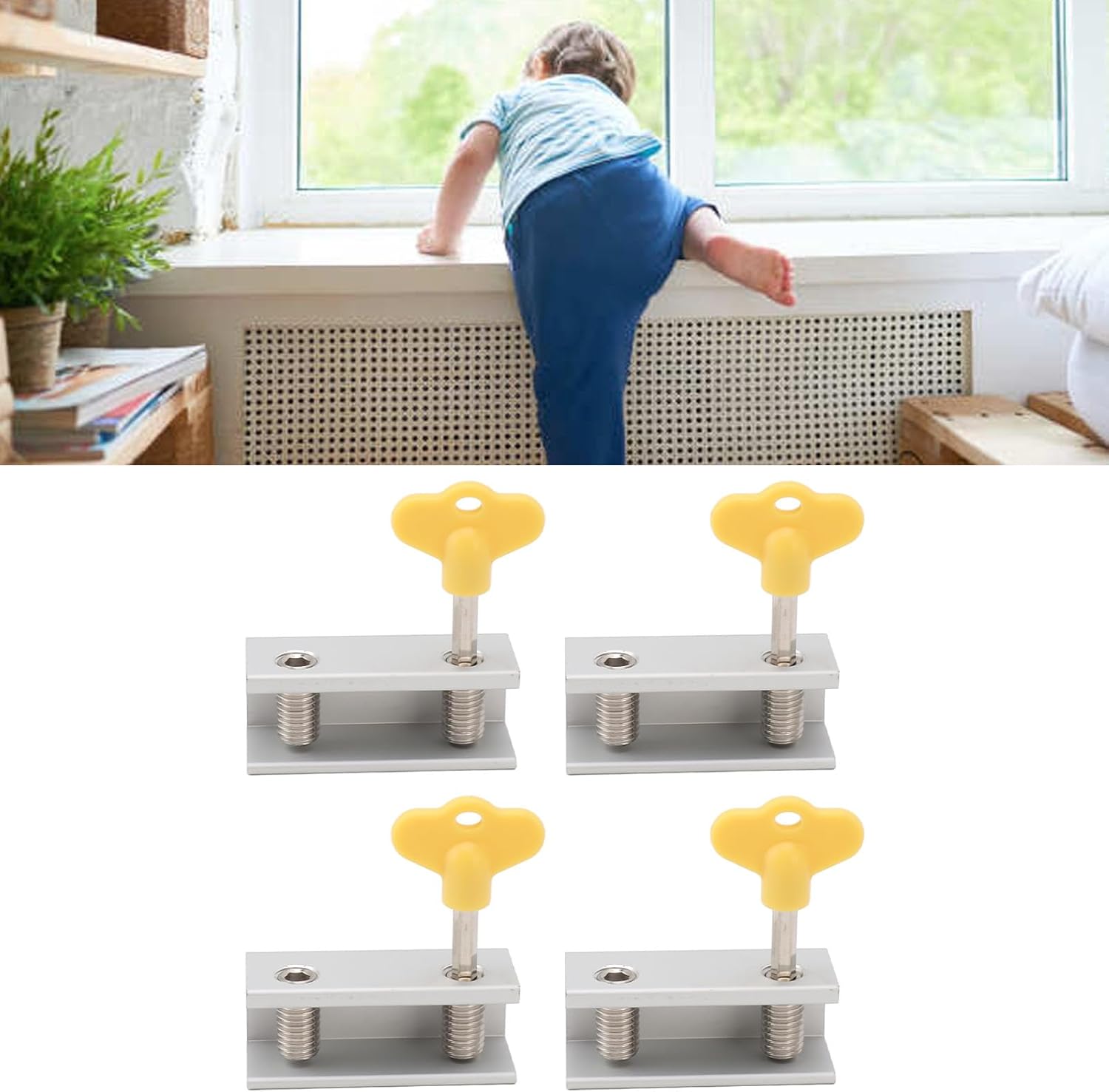 4 Pieces Window Locks Silver Aluminum Window Stopper Simple Installation Protective Pad Window Security Accessory