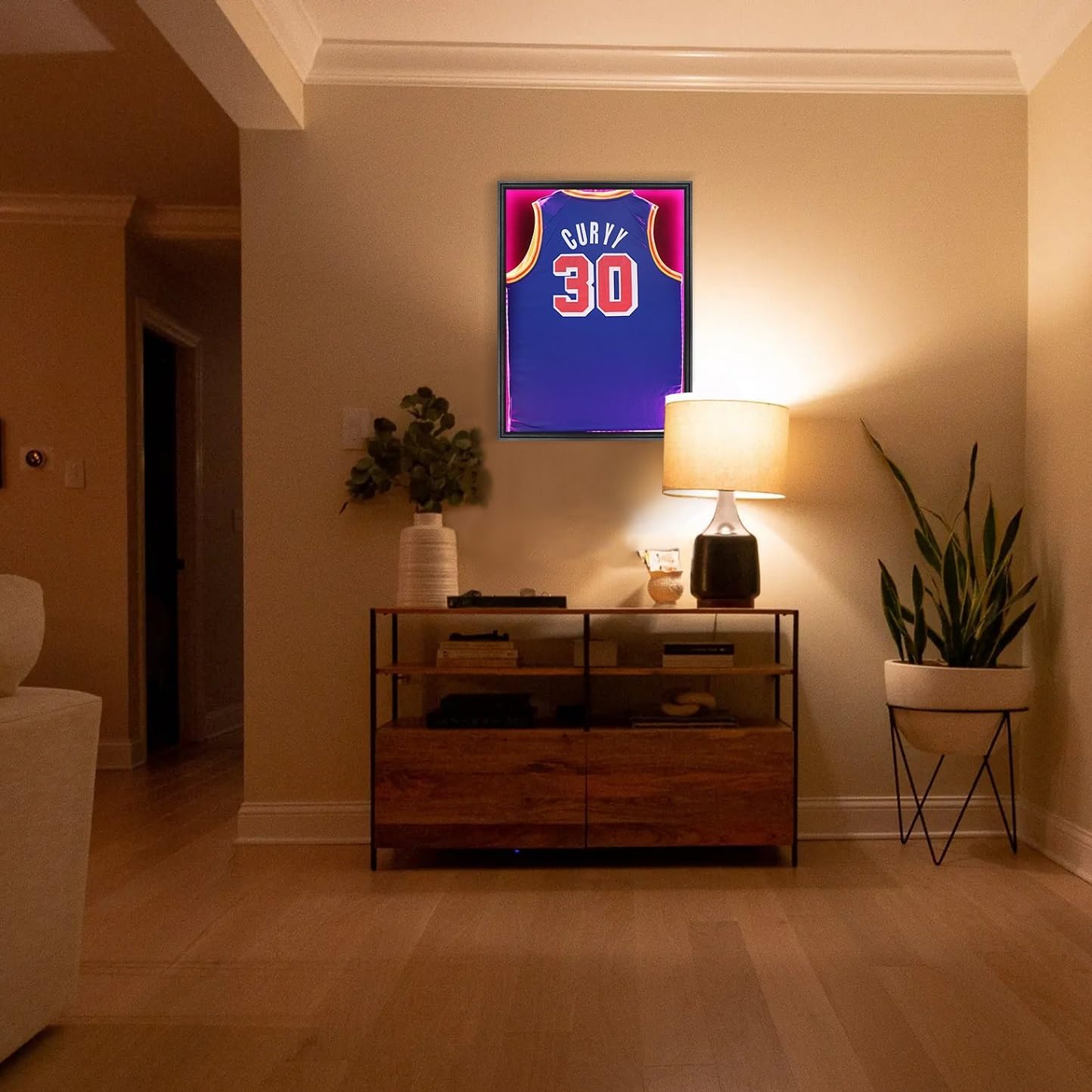 Jersey Frame Display Case with LED , Sports Jersey Frame Lockable Shadow Box with UV Protection Acrylic and Metal Hanger for Baseball Basketball Football Shirt, Black