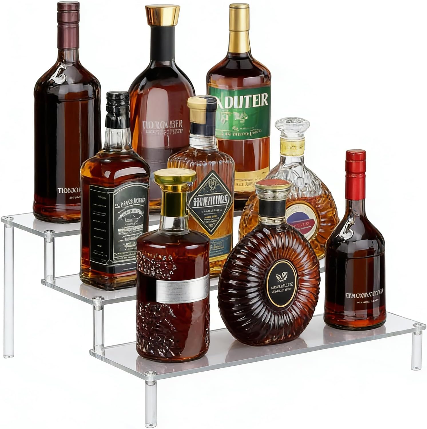 Acrylic 3-Tier Wine Rack Display Shelf, Clear Countertop Bottle Organizer for Home Bar, Liquor Bottle Holder and Bar Accessories Stand, Tiered Storage Shelf for Cabinet, Coffee Bar, Counter
