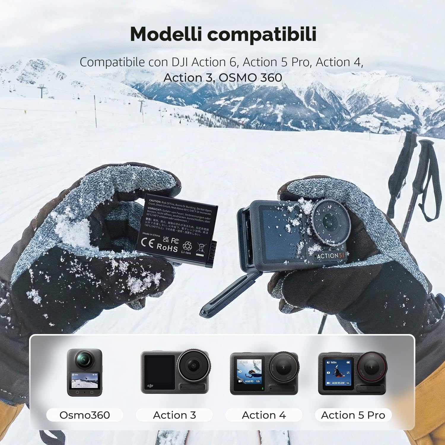 K&F CONCEPT OSMO 360 Batterie de 3 Confezione, Caricabatterie OSMO Action 5 Pro Compatibile con DJI OSMO Action 6, Action 5 Pro, Action 4, Action 3, OSMO 360 fotocamere