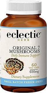 ECLECTIC INSTITUTE Ecelctic Herb - Original 7 Mushroom Capsules | Concentrated Immune Supporting Blend | Mushroom Supplement | US-Grown, Organic, Vegan, Non-GMO, Gluten Free (60 CT | 650 mg)