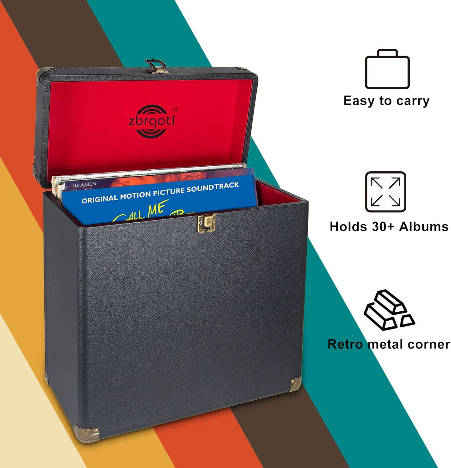 Amаzіng 🔥 Zbrqotl Vintage Vinyl Records Storage Retro Leather Portable Carrying Case for 30+ Records Albums