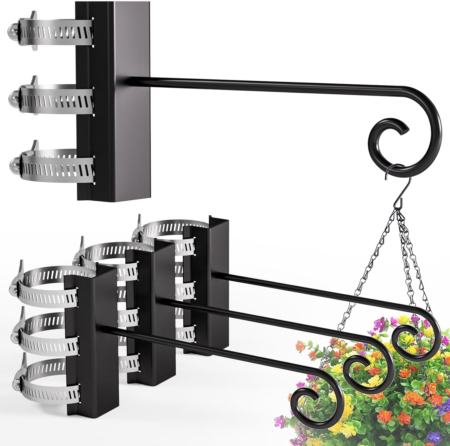 4Pcs Heavy Duty Railing Bird Feeder Hanger, Outdoor Hanging Bracket, Extended Hanger for Bird Feeders, Flower Baskets, Wind Chimes, Flower Pots, Lanterns (Posts Diameter :1.3inch-2.16inch)