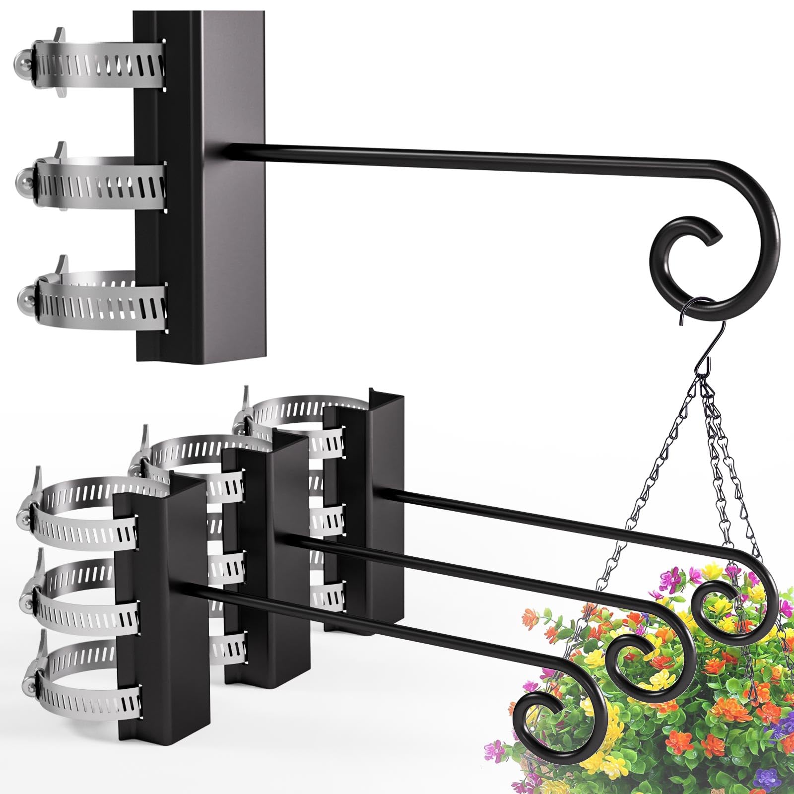 Teadokly 4Pcs Heavy Duty Railing Bird Feeder Hanger Hook, Outdoor Hanging Bracket for Plant, Extended Hanging Balcony Hook for Bird Feeders, Flower Baskets, Wind Chimes, Flower Pots, Lanterns