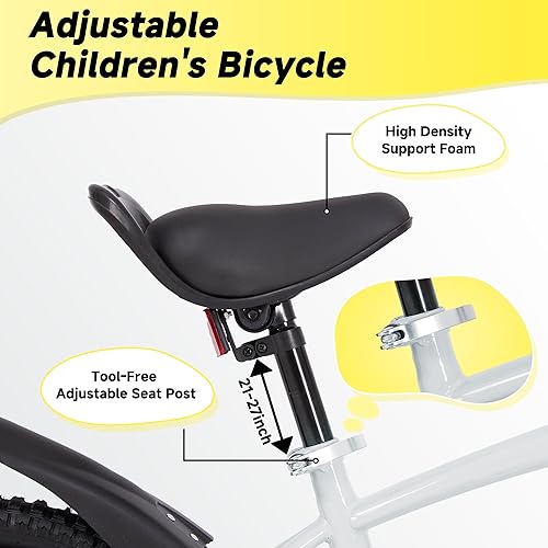 Miniatura 5 de BODIOO Bicicleta para niños y niñas de 16 pulgadas, bicicleta infantil con pata de cabra, ruedas de entrenamiento, marco resistente, asiento
