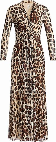 Anne Klein Women's Long Sleeve Animal Print Knot-Front Dress