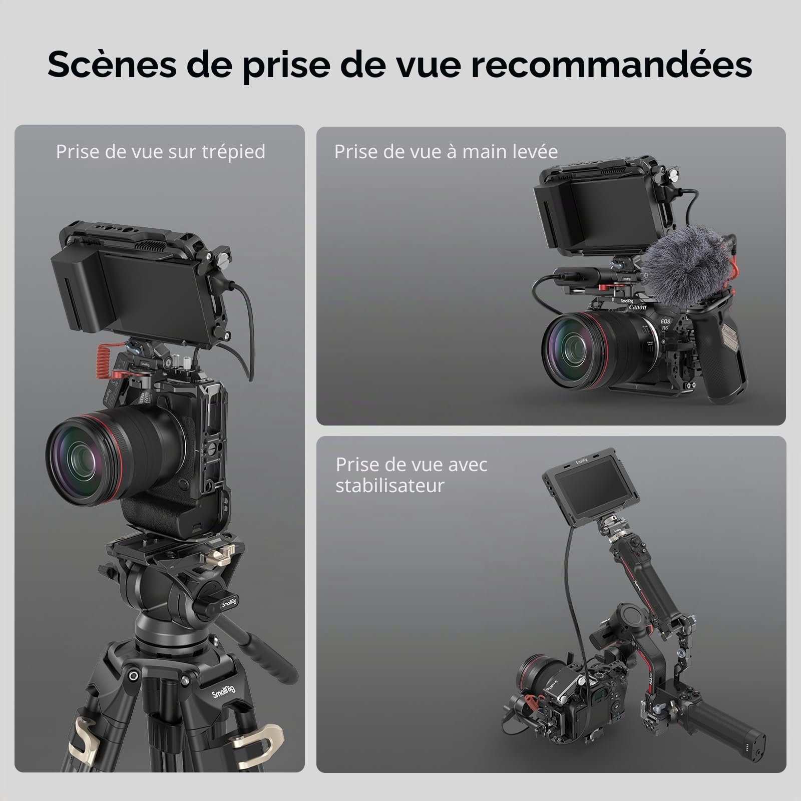 SMALLRIG R6 Mark II Cage pour Canon, Vidéo Making Camera Rig pour Canon R6 Mark II, avec Double Rails NATO Intégrés et Plaque de Dégagement Rapide pour Arca - 4159