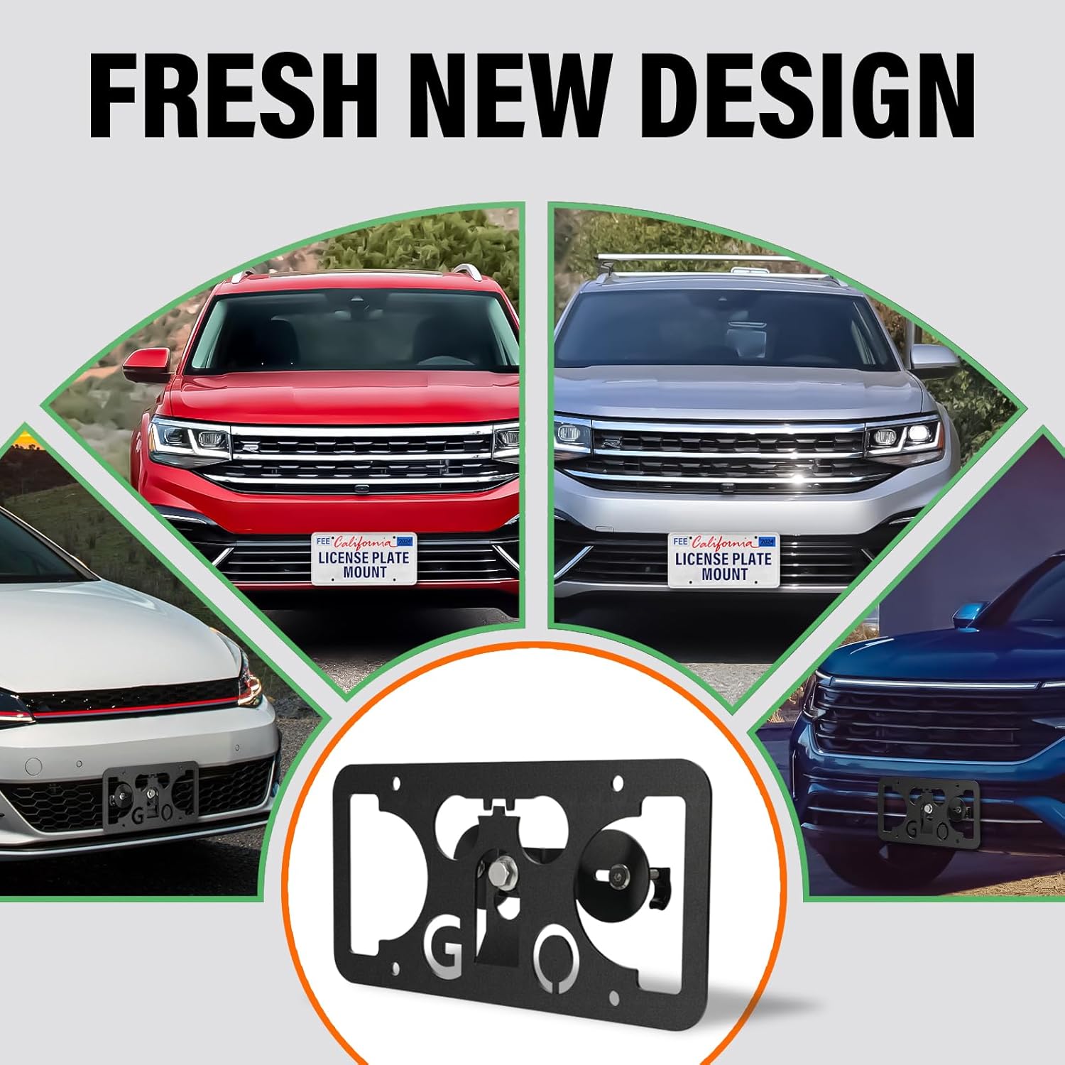 No Drill Front License Plate Bracket Holder Compatible with Volkswagen Atlas 2018-2025, Rust-Proof License Plate Mount Adapter, Bumper Grille Car Tag Frame with Anti-Theft Screws Accessories